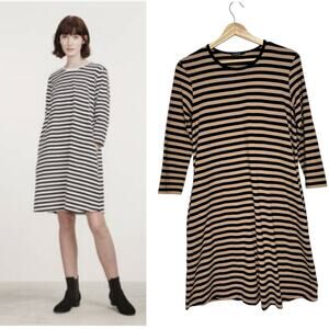 Marimekko Cotton Striped Dress Aretta Tan Black S